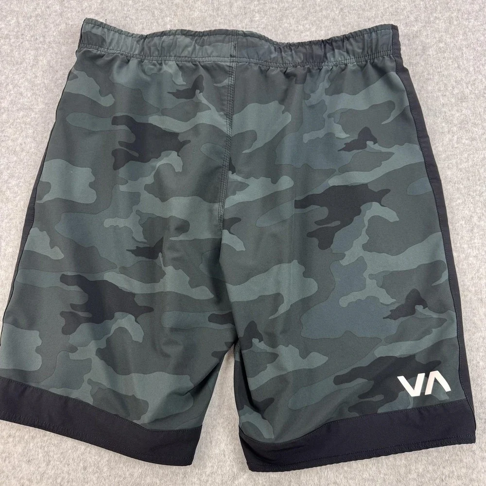 RVCA Swim Trunks Shorts Mens 2XL Green Camo Drawstring Elastic Waist Logo